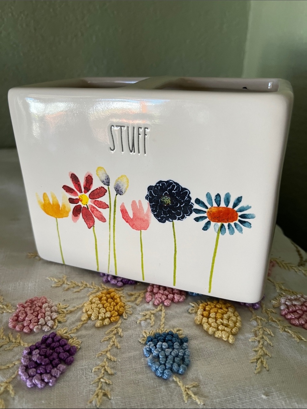 Rae Dunn Ceramic 'Stuff' Organizer with Colorful Floral Design